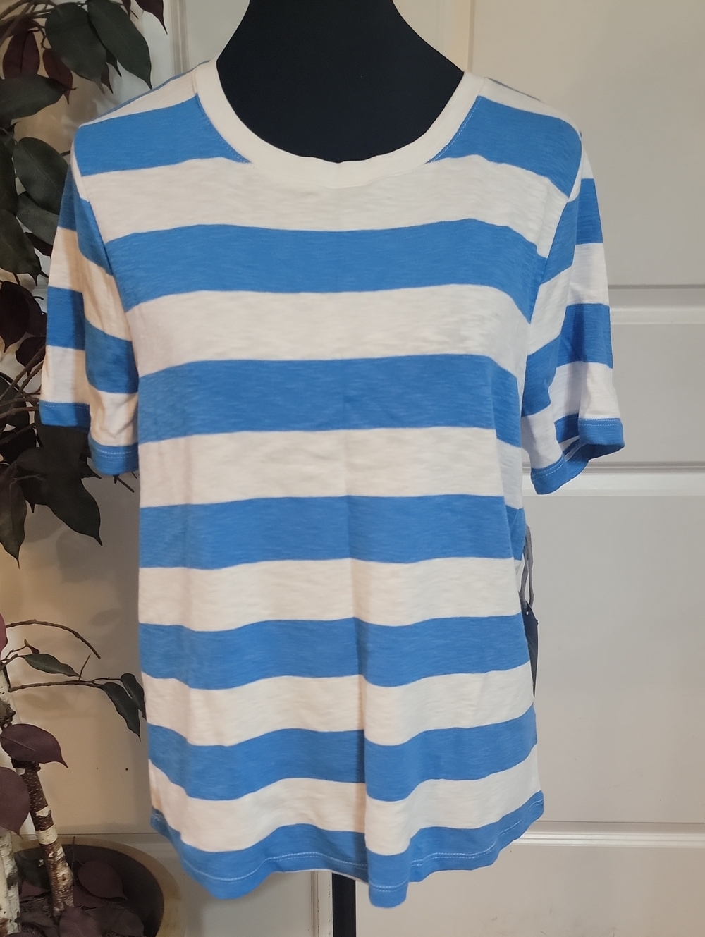 Marled Essentials Crewneck Tee in Blue and White